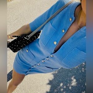 NWT_ZARA SS24 WOMAN KNIT MINI DRESS WITH GOLDEN BUTTONS BLUE MED 3471/011